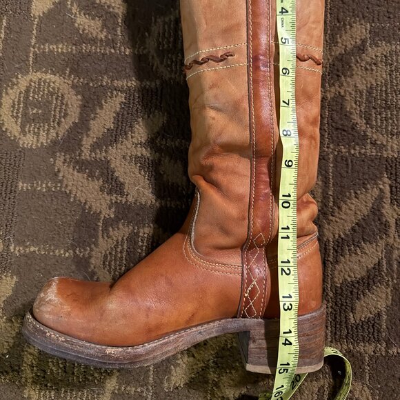 Vintage 70s Leather Square Toe Campus Boots Brown Tan Braided | Size 5.5 - Picture 15 of 15